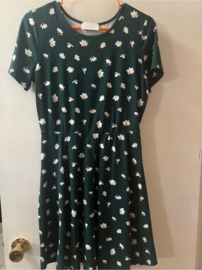 French Grey Dark Green Floral Dress